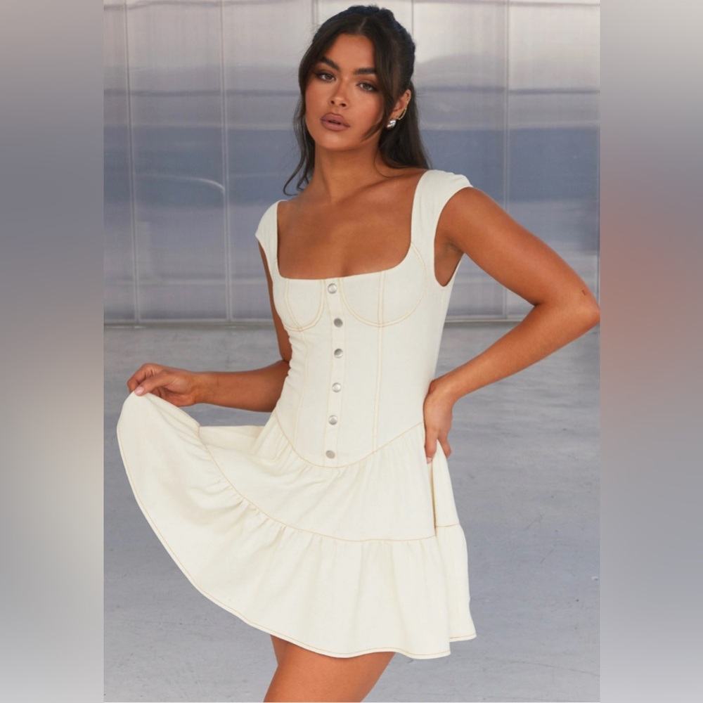 NWOT Peppermayo Exclusive- Isabella Denim Bustier Dress Antique/Cream